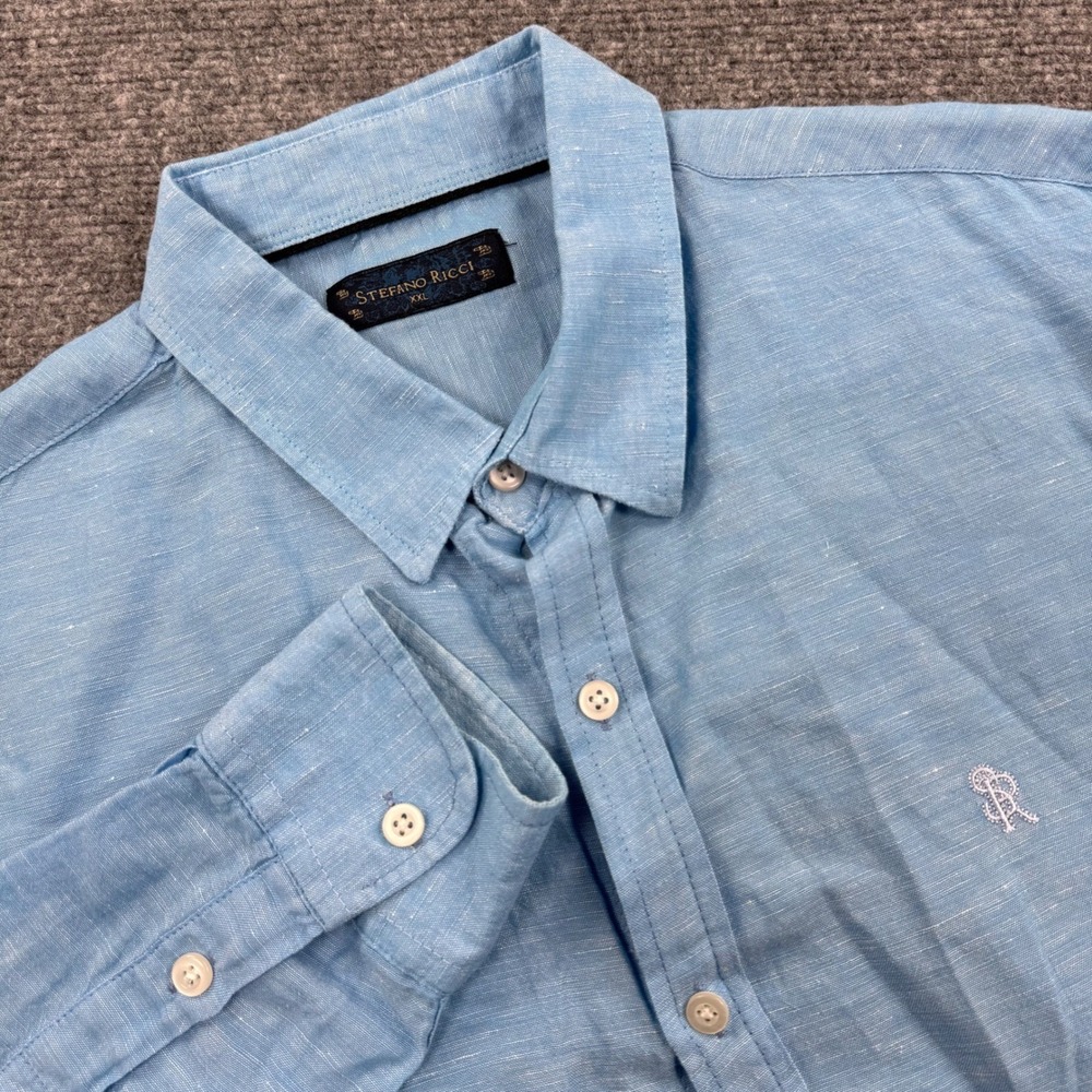 Stefano Ricci Mens XXL Light Blue Linen Button Up Shirt SR logo Made in Italy